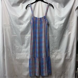 LOFT Blue and Orange Ruffled Tiered Midi Sundress